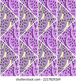Papel de escritorio creativo e interminable. Resumen de las rodajas de sandía mosaico patrón sin costuras. Diseño decorativo para tela, impresión textil, envoltura, cubierta. Ilustración del vector