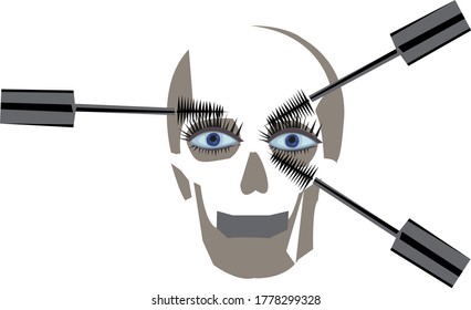 Creative skull applying mascara image poster 