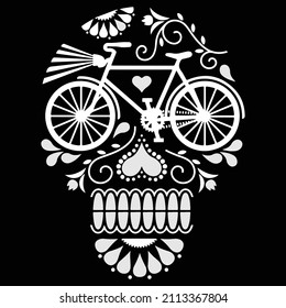 Creative skull with cycle instruments art by illustration made for t shirt printing.