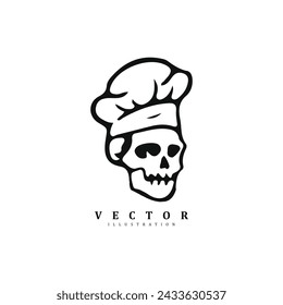 Creative skull skeleton chef head logo design vector for your brand or business