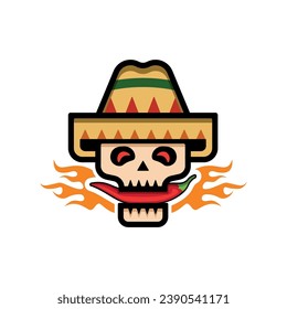 Creative skull and spicy hot chili logo design.