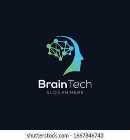 Creative Smart Brain Technology Logo Design Illustration,  Idea logo design inspiration