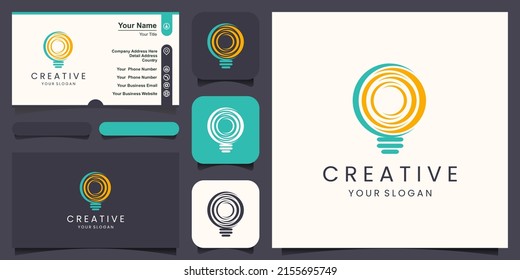 creative Smart bulb lamp logo icon and business card design .