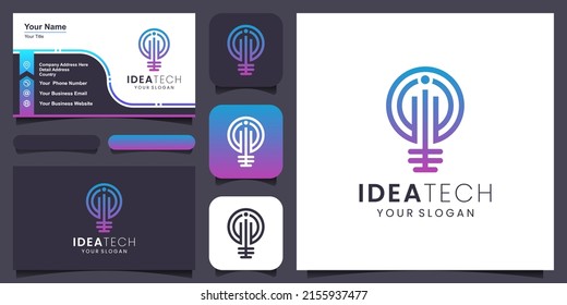 creative Smart bulb lamp logo icon and business card design .