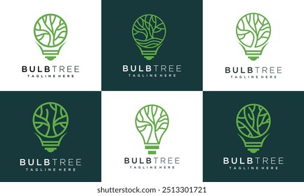 Kreative intelligente Glühbirne Lichtsammlung mit Baum. Vektorgrafik.	