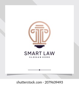 Creative smart law logo design with bulb lamp and line art style