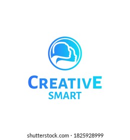 Diseño de logotipo creativo inteligente, concepto de logotipo de cabeza, diseño inteligente, personas de inteligencia, poder supercerebral, logotipo de personas de educación