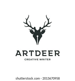 Creative Smart Pen Logo, combination of Pen and deer antler logo icon design vector