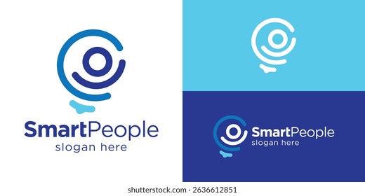 Creative smart people logo template. Abstract lightbulb with people logo design vector illustration.