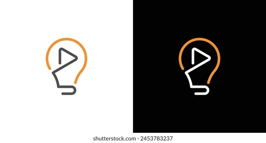 Creative Smart Play Logo. Light Bulb and Play Button with Linear Outline Style. Idea Logo Icon Symbol Vector Design Inspiration.