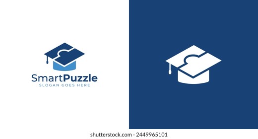 Creative Smart Puzzle Logo. College, Graduate Cap, Campus, Education Logo Icon Symbol Vector Design Inspiration.