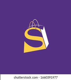 creative and smooth idea of S letter as a shopping bag logo design for mall, shop or selling activity