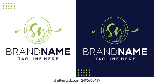 Creative SN Beauty Logo With Circular Leaves, Design Inspiration, Illustration, Vector