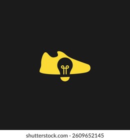 Creative sneaker logo with light bulb icon, symbolizing energy, innovation, fitness, and smart style