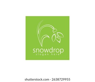 creative snowdrop flowers logo, snowdrop drawing with green background, logo design template