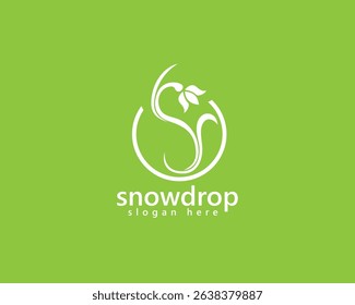 creative snowdrop flowers logo, snowdrop latter s inside circle with green background, logo design template