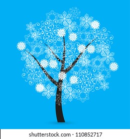 Creative snowflakes tree on blue background. Eps 10