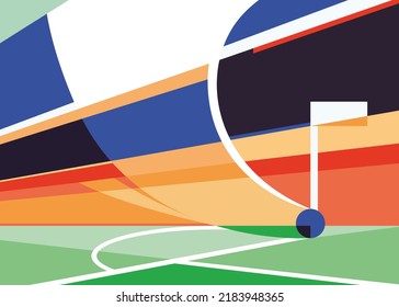 Creative soccer banner with corner kick. Placard design in abstract style.