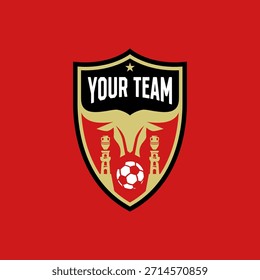 A creative soccer logo blending a clay gate with a buffalo, embodying power, tradition, and unity.