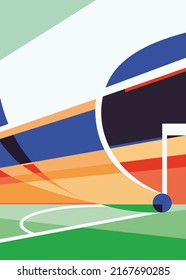 Creative soccer poster with corner kick. Placard design in abstract style.