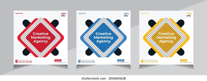 Creative Social Media banner Design, Business Social Media Post Template, Web Banner, Unique Editable Red, Blue, Yellow Color