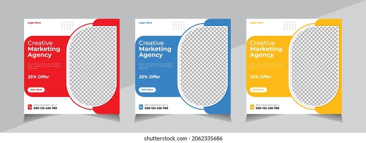 Creative Social Media Banner Design, Business Social Media Post Template, Web Banner, Unique Editable Red, Blue, Yellow Color