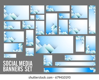 Cabecera de medios sociales creativos o pancartas con diseño abstracto en tonos azul cielo y blanco.