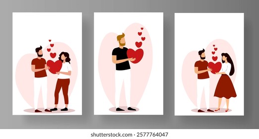 Creative social media mockup template set featuring couples and hearts for engagement and romance-themed posts Valentines day