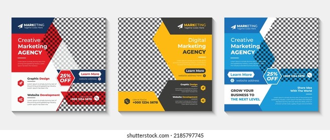 Creative social media post banner template, Corporate social media banner design, Set of Editable minimal square banner template, Professional and modern corporate social media post template design, 