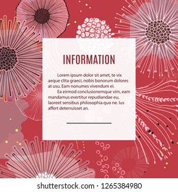 Creative social media post. Beautiful magical flowers background. Vector vintage abstract elements with nature decorations and info box. Modern technologies trendy banner