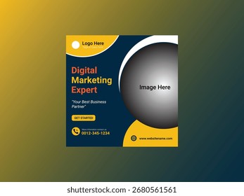 Creative Social Media Post Design Idee . Digitale Marketingagentur , gelb und blau , 