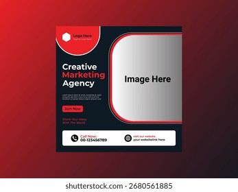 Ideia de pós-design criativa de mídia social. Agência de marketing digital , cor vermelha e preta , 