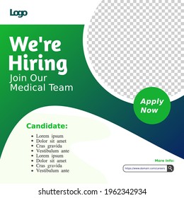 Creative social media post feed design. We are hiring doctor specialist, banner, poster, announcement job for hospital