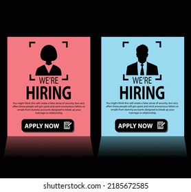 Diseño creativo de entradas de medios sociales. Estamos contratando banner, afiche, trabajo de anuncio para la empresa Estamos contratando diseño sencillo con diseño de ilustración de vector de silueta de empresario y empresario