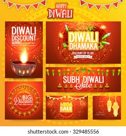 Creative social media post and header set for Indian Festival of Lights, Happy Diwali celebration.