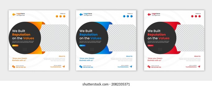 Plantilla de publicación creativa en medios sociales, con formas redondeadas, vector de banner de marketing digital
