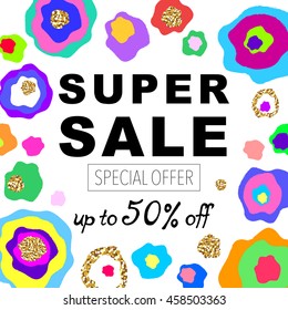 Creative Social Media Sale header or banner with discount special offer. Design for seasonal clearance. Vector illustration.