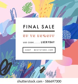 Creative Social Media Sale header or banner with discount offer. Design for seasonal  clearance. It can be used in advertising, web design, graphic design. 