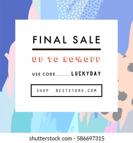 Creative Social Media Sale header or banner with discount offer. Design for seasonal  clearance. It can be used in advertising, web design, graphic design. 