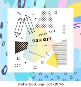 Creative Social Media Sale header or banner with discount offer. Design for seasonal  clearance. It can be used in advertising, web design, graphic design. 