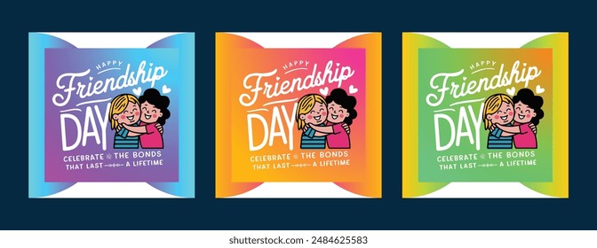 Creative Social Media Template for World Friendship Day. Vector Art - Calligraphy | Happy Friends and Unity | Festive Poster, Card, Flyer Design | Cute Cartoon Characters, Doodles, Typography and More