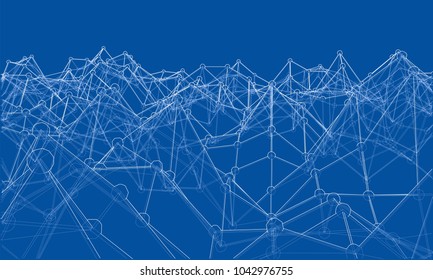 Creative social network. Abstract polygonal background. Vector rendering of 3d. Wire-frame style