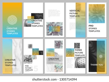 Creative social networks stories design, vertical banner or flyer templates with colorful gradient backgrounds. Covers design templates for flyer, leaflet, brochure, presentation, advertising.
