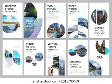 Creative social networks stories design, vertical banner or flyer templates with with circle elements, round shapes. Covers design templates for flyer, leaflet, brochure, presentation, advertising.