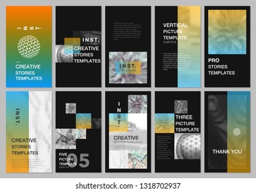 Creative social networks stories design, vertical banner or flyer templates with colorful gradient backgrounds. Covers design templates for flyer, leaflet, brochure, presentation, advertising