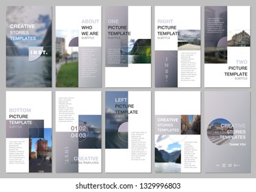 Creative social networks stories design, vertical banner or flyer templates with colorful gray gradient backgrounds. Covers design templates for flyer, leaflet, brochure, presentation, advertising.