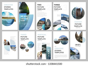 Creative social networks stories design, vertical banner or flyer templates with with circle elements, round shapes. Covers design templates for flyer, leaflet, brochure, presentation, advertising.