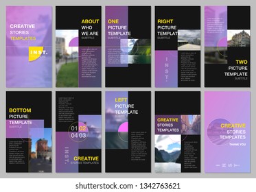 Creative social networks stories design, vertical banner or flyer templates with colorful pink gradient backgrounds. Covers design templates for flyer, leaflet, brochure, presentation, advertising.