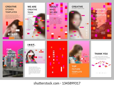 Creative social networks stories design, vertical banner or flyer templates with colorful elements, rectangles, gradient backgrounds. Covers design templates for flyer, leaflet, brochure, presentation