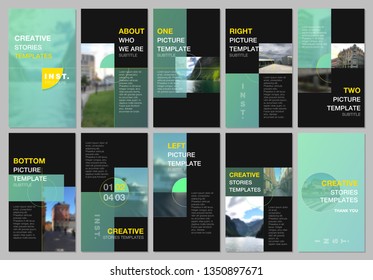 Creative social networks stories design, vertical banner or flyer templates with green colorful gradient backgrounds. Covers design templates for flyer, leaflet, brochure, presentation, advertising.